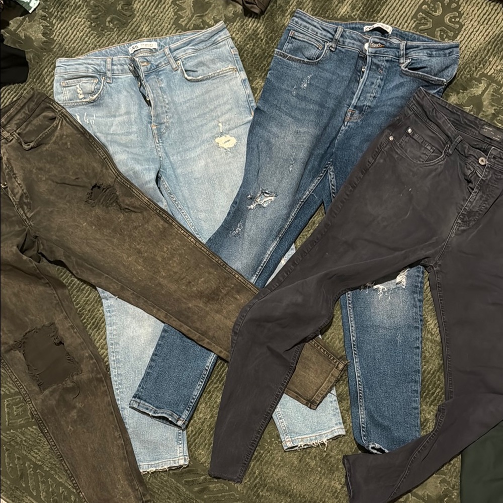 Zara skinny Distressed Jeans Set - Blue, Light Blue, Black